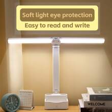 1入白色多功能桌上燈,可充電,柔和的燈光眼部保護,無極調光,折疊式雙燈,筆筒,手機夾,適用於學習、辦公、閱讀、寫作的桌燈,sl-949