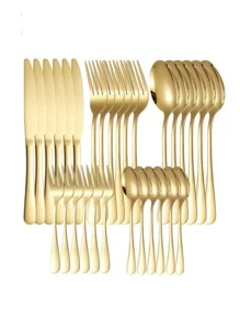 5pcs/30pcs Stainless Steel Cutlery Set With 5 Pieces - Dinner Steak Knife, Fork And Spoon Set,Kitchen,Christmas Gift - Gold - View 1