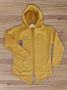 Suéter Largo Capa  Cárdigan Abrigo Saco Para Hombre Con Gorro - Amarillo Mostaza - Ver 5