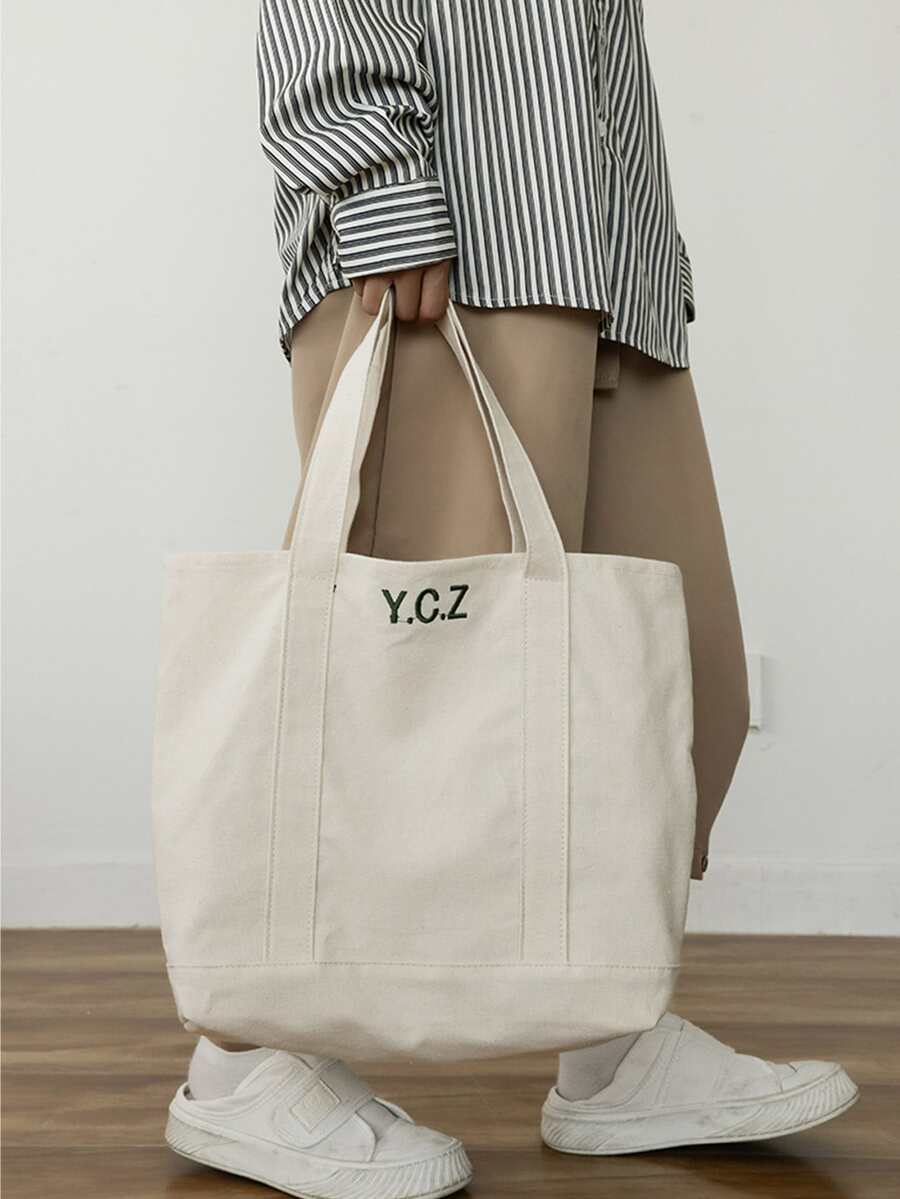 Japanese Style High Capacity Multilayer Canvas Tote Bag For Students To Carry To Class - White - View 1