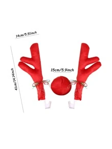 1 Set Car Decoration Christmas Reindeer Rudolph Red Nose Antler Decor - Brown - View 3