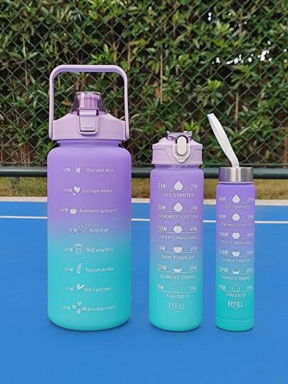 1入組2l、750ml或300ml大容量紫色漸層pc水瓶,適用於運動健身便攜吸管杯和家用/旅行戶外使用