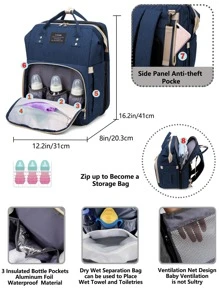 1個帶換衣站的嬰兒尿布袋背包,多功能便攜式防水大容量旅行嬰兒換衣包,嬰兒用品組織者,嬰兒註冊搜索,男女嬰兒尿布袋,嬰兒淋浴禮品,新生嬰兒必備禮品 - 藍色 - 查看 4