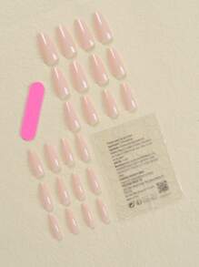 升級你的造型 - 24入組長方形裸色與深色簡約款式指甲藝術套裝，適用於派對、跳舞和秋季日常穿著，透過黏貼式指甲提供美甲工具組 - 杏色 - 查看 2