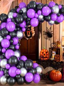 Conjunto De 92 Piezas De Globos De Halloween, Globos En Color Negro, Morado Y Plata Metálica Con Kit De Guirnalda De Arco, Perfecto Para Decoraciones De Fiestas De Cumpleaños, Graduación Y Bodas De Halloween Para Niños - Multicolor - Ver 3