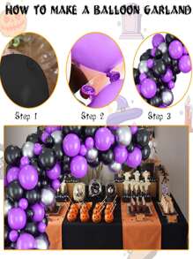 Conjunto De 92 Piezas De Globos De Halloween, Globos En Color Negro, Morado Y Plata Metálica Con Kit De Guirnalda De Arco, Perfecto Para Decoraciones De Fiestas De Cumpleaños, Graduación Y Bodas De Halloween Para Niños - Multicolor - Ver 5