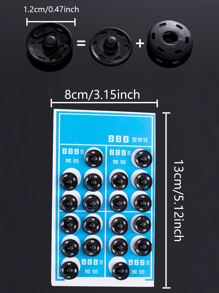 20入組圓形金屬按扣套裝適用於,隱形按扣鈕扣 - 黑色 - 查看 3