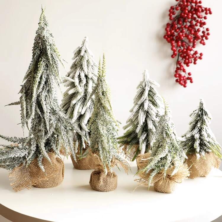 Pe Christmas Tree With Flocked Cedar, Miniature Window Dressing Desk Ornament For Christmas Decorations - Cedar Mini Tree 20cm - View 3