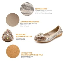 KUNWFNIX Women Ballet Flats Rhinestone Wedding Ballerina Shoes Foldable Sparkly Comfort Slip on Flat Shoes Butterfly Rhinestone Decoration - 金色 - 查看 5