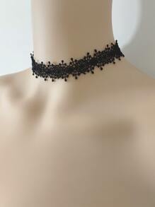 1pc Sweet Cool Black Lace Collar Necklace For Women, Fashionable Style