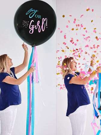 1 套黑色 36 英寸性别揭示气球，带粉色蓝色五彩纸屑，适用于 1 岁生日派对装饰用品