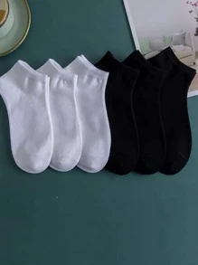 Simple And Fashionable Black 3 Pairs, White 3 Pairs Low Cut Socks