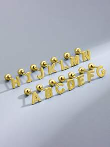 1 PC A-Z Letter Vintage Hoop Earrings Ladies Jewellery S925 Sterling Silver Yellow Gold Plated Fine Jewelry Daily Wear Gifts - Gold - View 1