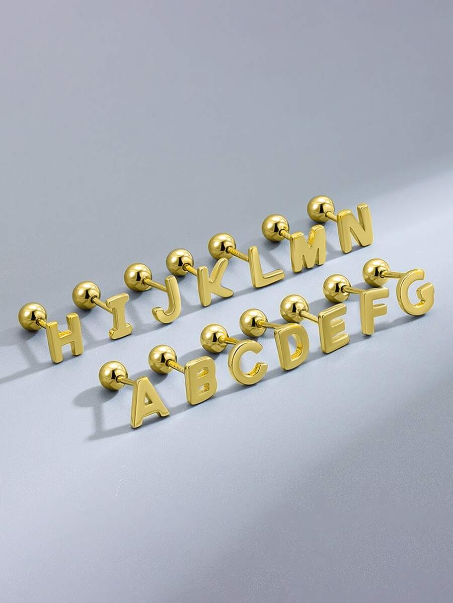1 PC A-Z Letter Vintage Hoop Earrings Ladies Jewellery S925 Sterling Silver Yellow Gold Plated Fine Jewelry Daily Wear Gifts - Gold - View 1