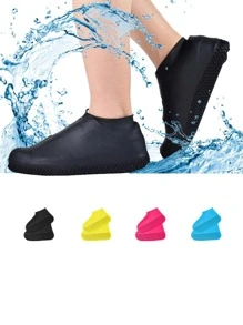 1雙矽膠防水鞋套防滑耐磨底加厚男女雨天戶外雨靴 - 黑色 - 查看 4