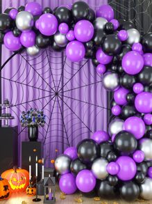 Conjunto De 92 Piezas De Globos De Halloween, Globos En Color Negro, Morado Y Plata Metálica Con Kit De Guirnalda De Arco, Perfecto Para Decoraciones De Fiestas De Cumpleaños, Graduación Y Bodas De Halloween Para Niños - Multicolor - Ver 1