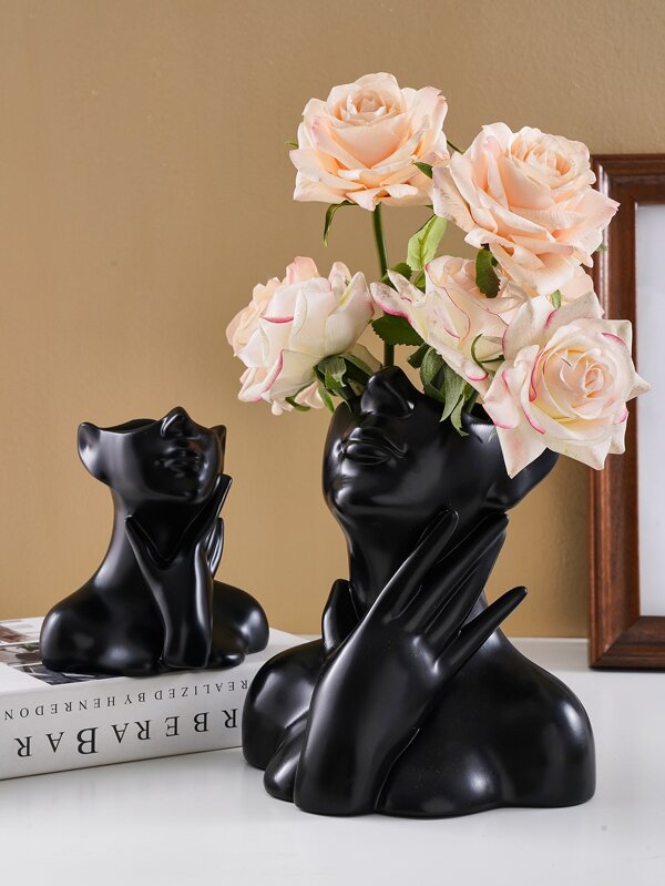 1 Stück Schwarze Halbkörper Harzvase, Moderne Kreative Menschliche Figur Form Wohnkultur Vase Für Wohnzimmer, Küche, Schlafzimmer, Eingangsschrank