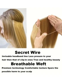 20英寸長卷曲毛無夾自然隱藏假髮,長卷曲毛魚線接發片,合適日常穿戴的合成纖維假髮