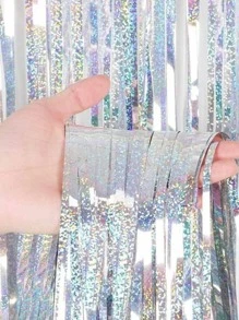 1 Peça Cortina Metalizada para Festa 1mx2m Metalica Decoração Colorida Femina Masculina - Prata - Visão 1