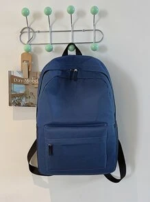 Casual Large Capacity Backpack Style Fashion Girl Boy Korean Version Solid Color Simple College Student Schoolbag Travel Backpack - Blue - View 6