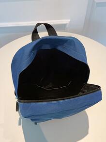 Casual Large Capacity Backpack Style Fashion Girl Boy Korean Version Solid Color Simple College Student Schoolbag Travel Backpack - Blue - View 5