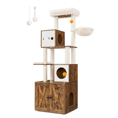 Feandrea Cat Tree With Litter Box Enclosure, 2-In-1 Modern Cat Tower, 72.8-Inch Tall Cat Condo With Scratching Posts, Perch, Caves, Basket, Washable Cushions