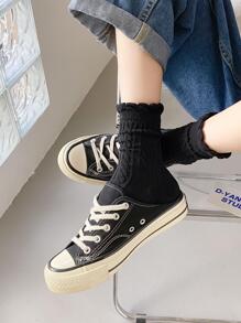 5pairs Women's Fashionable & Versatile Mid-Calf Socks With Lace Trim, Simple Design For Everyday Use, Fall - Multicolor - View 3