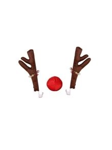 1 Set Car Decoration Christmas Reindeer Rudolph Red Nose Antler Decor - Brown - View 2