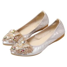 KUNWFNIX Women Ballet Flats Rhinestone Wedding Ballerina Shoes Foldable Sparkly Comfort Slip on Flat Shoes Butterfly Rhinestone Decoration - 銀色 - 查看 3