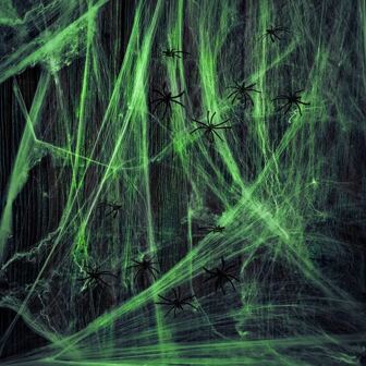 1pc Halloween Night Glow Cobweb With 30pcs Artificial Spiders, Scary Halloween Party Indoor & Outdoor Home Decorations