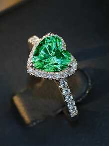 1 PC Romantic Green Heart Cubic Zirconia Ring For Women For Valentine's Day Gift Wedding Engagement Anniversary Party Jewelry Valentines,Mom,Mother,Mother's Day,Gift