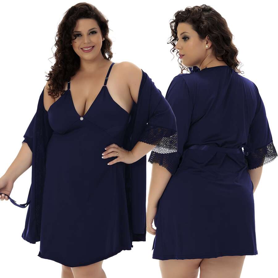 Plus Size Robes & Robe Sets - 藏蓝色 - 查看 1