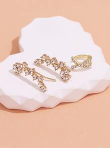 3pcs Rhinestone Decor Earrings