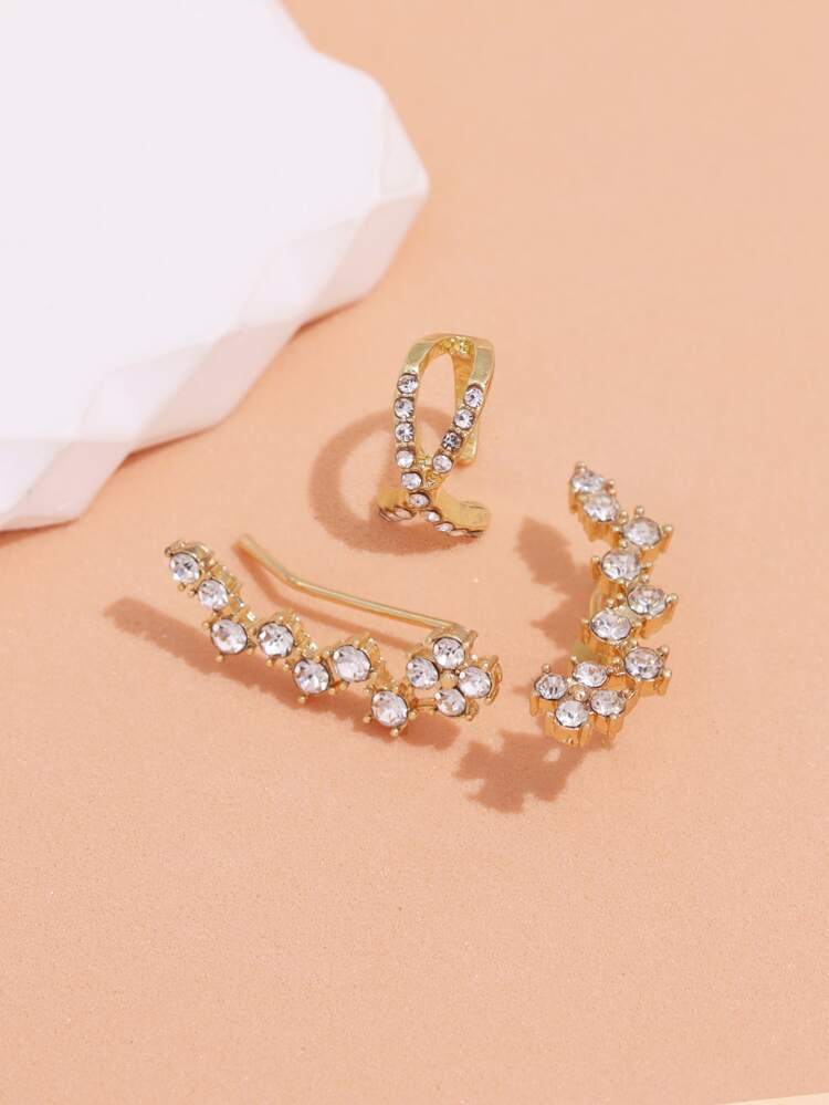 3pcs Rhinestone Decor Earrings