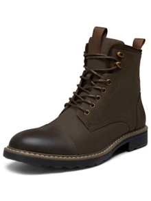 SHOESMALL Men's Fashionable High Top Work Boots Motorcycle Combat Ankle Dress Boots Casual Boots For Men Valentine's Day Date Shoes - BMY8033A-深棕色 - 查看 7