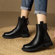 2024 秋季新款软底英伦风复古靴女时尚短款切尔西靴后拉链 - 黑色 - 查看 6