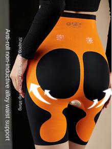 1pc Women's High-Waist Tummy Control Leggings, Black/Nude Compression Skinny Leggings, Suitable For Everyday Workout - Black - View 9