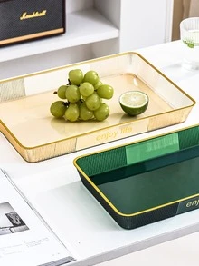 Rectangular Nordic Fruit Style Serving Tray For Home Use, Plastic Tea Platter For Coffee Table, Cups - Clear - View 4