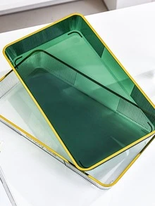 Rectangular Nordic Fruit Style Serving Tray For Home Use, Plastic Tea Platter For Coffee Table, Cups - Clear - View 3