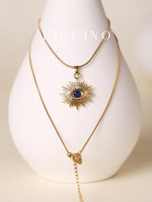 FICCINO Xanh Mắt ác Khối lập phương Thiết kế Khối Zirconia  Vật rủ xuống Đồ trang sức Với Tông vàng Mạ Titan Con rắn Chuỗi Đối với phụ nữ , Linh hoạt Hằng ngày Xương quai xanh Chuỗi , Halloween Quà kỷ niệm Có hộp - 1094n - Xem 2