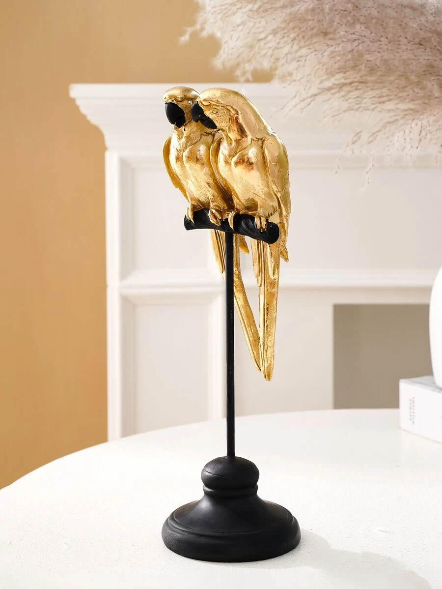 1入abs鸚鵡家居裝飾手工藝品站在樹枝上,適合於家居、商店、餐廳、辦公室等多種場合。 - 金色 - 查看 1