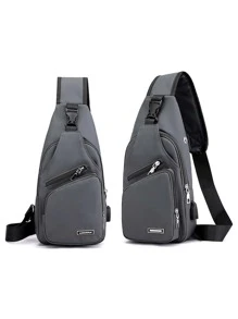 1個 防水灰色拉鍊肩袋具有多個隔層和usb端口,適合戶外徒步旅行,斜背袋腰袋側背袋斜挎包商務休閒學校男士禮物情人節禮物黑色背包臀包胸包旅行必備品假期 - 灰色 - 查看 4