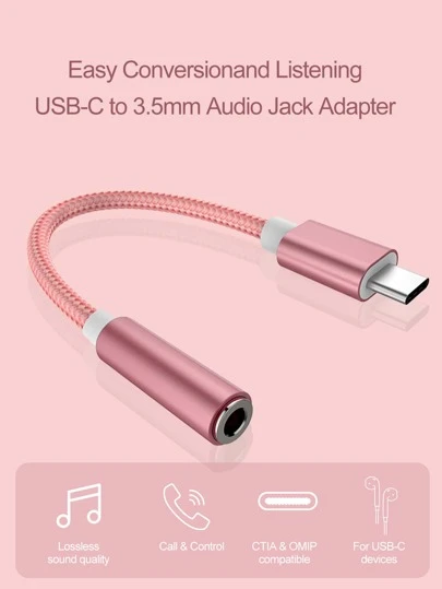 Typ-C till 3,5 mm ljudadapter, USB C hörlursuttag digital Aux-adapter, hörlurs-USB C-adapter, Typ C-hane till 3,5 mm hona hörlursuttag, kompatibel med alla typ-C-enheter