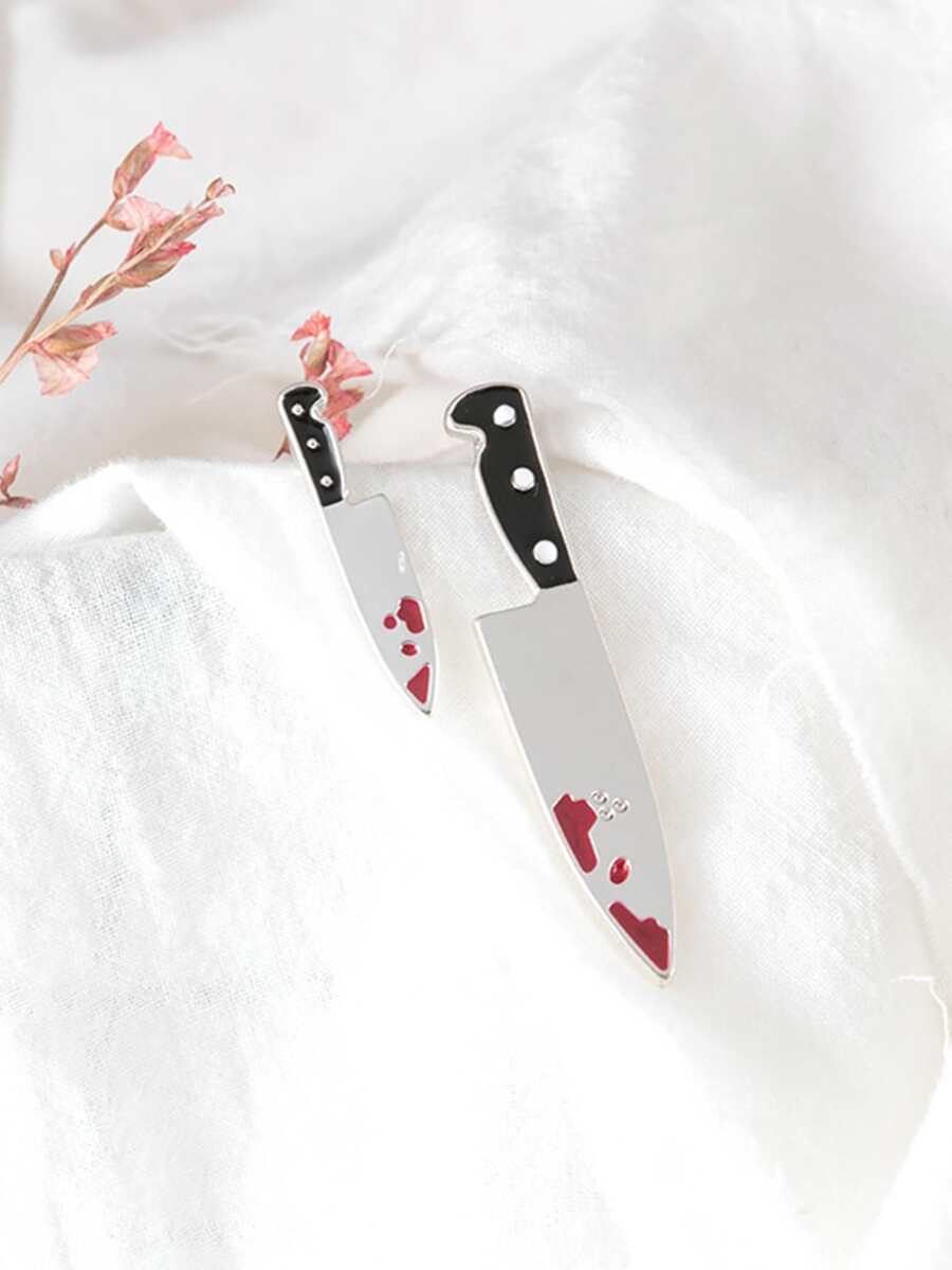 Bạc 925 Kim tiêm Creative Không đối xứng Hoa tai Thiết kế Của Dao & Cô gái Cho Halloween - Nhiều màu - Xem 1