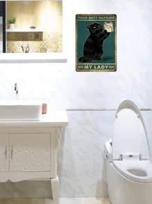 1pc Vintage Tin Sign Black Cat Decor, Metal Cat Bathroom Decor, Cat Poster, Metal Poster, Cat Home Decor, Bathroom Poster, Cat Bathroom Accessories, Vintage Metal Sign, Bar Wall Decor, Size 12*8in, Pre-Drilled Holes, Style As Shown In Size Image - Multicolor - View 4