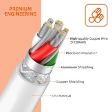 定制卷織鍵盤線,2.0m(0.66英尺) Usb-c到usb-a Tpu機械鍵盤線,可拆卸金屬航行噴嘴雙層袖子電纜適用於遊戲鍵盤(白色和橙色) - 白色拼橙色 - 查看 8