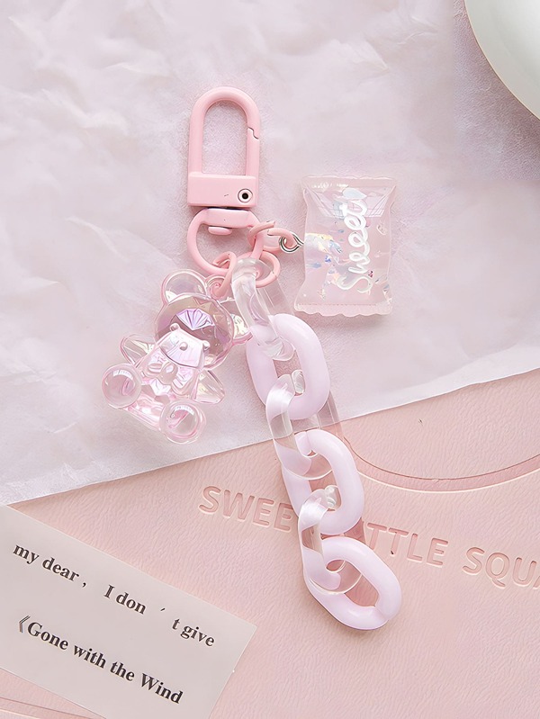 1pc Acrylic Chain Bluetooth Earphone Cover With Bear Decor, Cute Keychain Pendant For Backpack, Mini Girl Gift Car Accessories Bag Charm Backpack For School