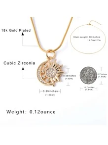 FICCINO Ficcino Colgante De Forma De Sol Y Luna Chapado En Oro Con Joyería De Cz, Collar De Cadena De Serpiente De Acero De Titanio Para Mujeres, Collar De Clavícula Para Todo Tipo De Ocasiones O Regalo Del Aniversario Con Caja