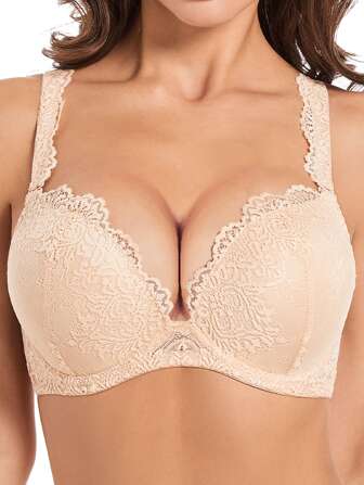 女士聚拢蕾丝加垫胸罩，舒适型，增强日常穿着胸罩、内衣