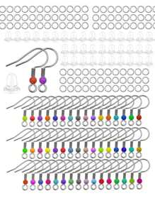 20/50/250 unidades Ganchos de pendiente de acero inoxidable, ganchos para pescar bajos en alergias, ganchos franceses de pendiente de colores con aros de salto, respaldos de silicona transparente para pendientes como suministros de kit de elaboración de pendientes DIY - Multicolor - Ver 1